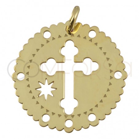 Colgante cruz y estrella 20 mm plata 925 chapada en oro