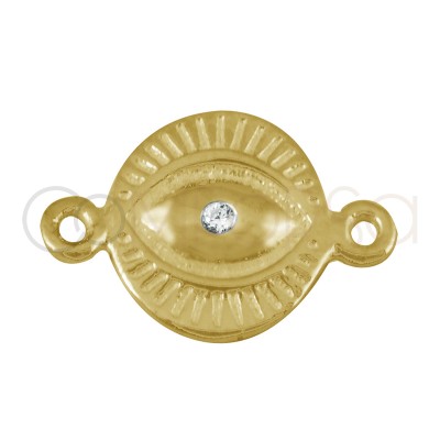 Sterling silver 925 gold-plated Turkish eye connector with zirconia 9mm