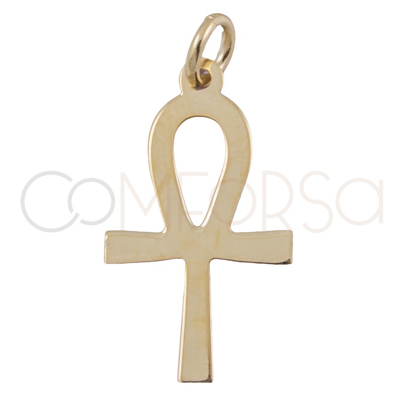 Colgante cruz de la vida 11x20 mm plata 925 chapada en oro