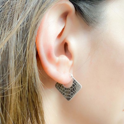 Sterling silver 925 crocodile print earrings 25x23.7 mm