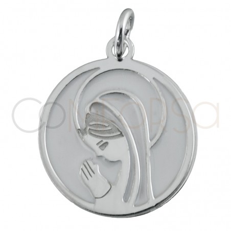 Colgante virgen corona esmalte blanco 15mm plata 925