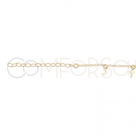 Sterling silver 925 gold-plated moon and cross anklet