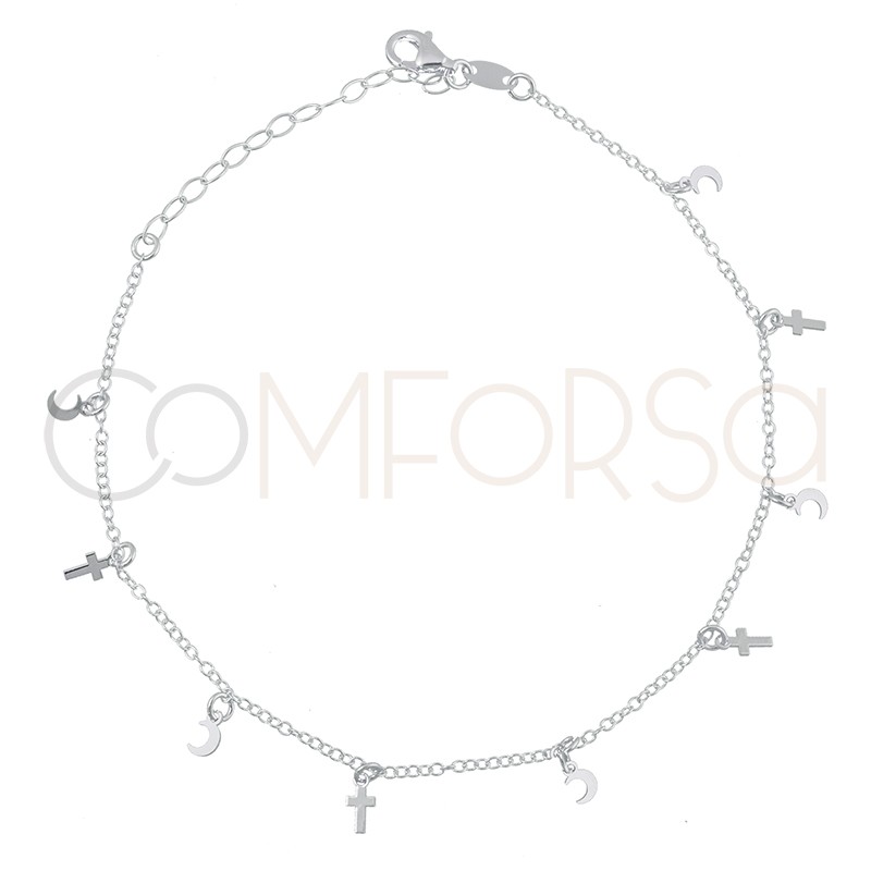 Sterling silver 925 cross and moon anklet