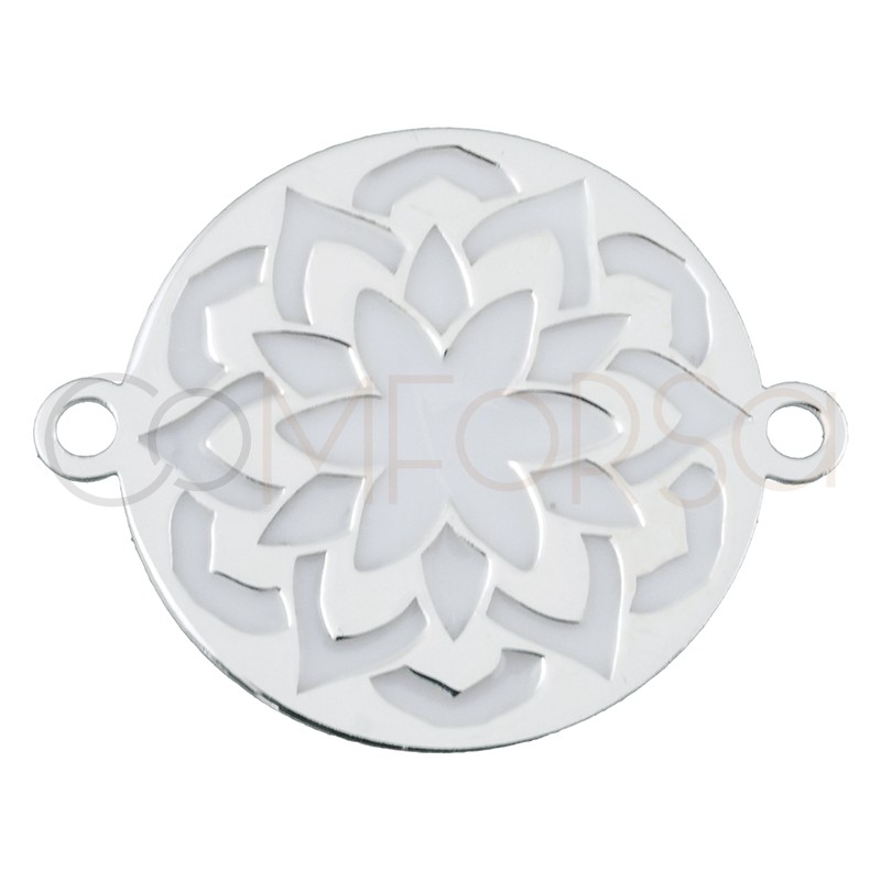 Conector mandala 17 mm esmalte blanco plata 925