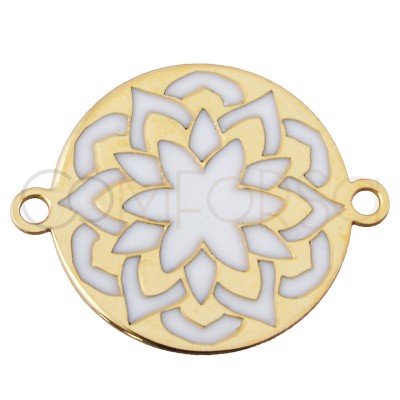 Sterling silver 925 mandala connector with white enamel 17 mm