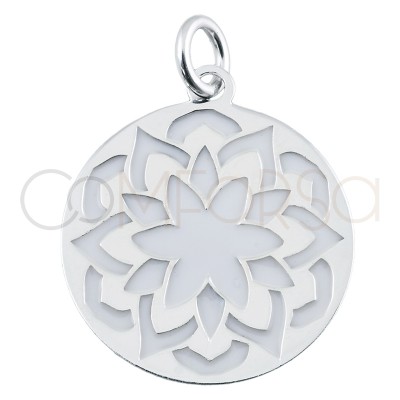 Colgante mandala flor 17 mm esmalte blanco plata 925