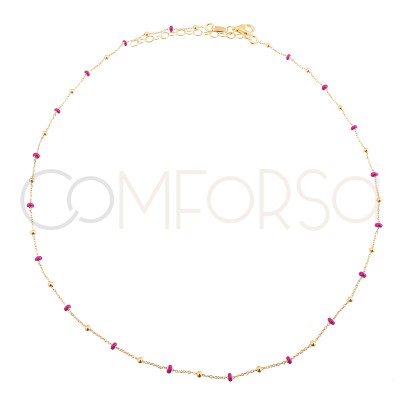 Sterling silver 925 gold-plated chain with balls and pink enamel
