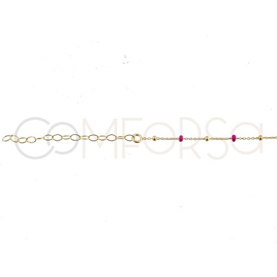 Sterling silver 925 gold-plated chain with balls and pink enamel