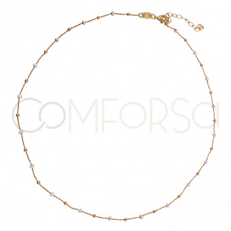 Sterling silver 925 gold-plated chain with balls and white enamel