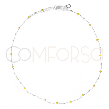 Sterling silver 925 chain with silver and yellow enamel beads 40cm