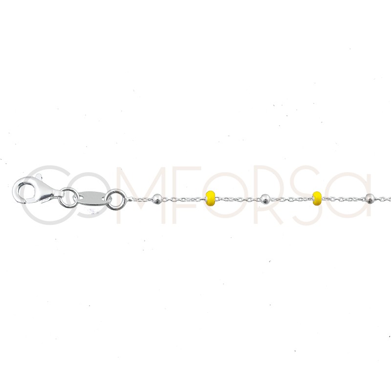 Sterling silver 925 chain with silver and yellow enamel beads 40cm