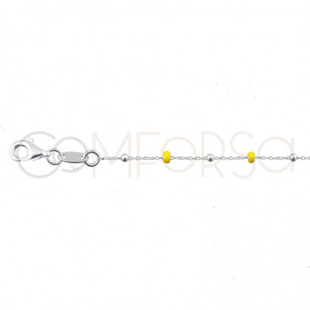 Sterling silver 925 chain with silver and yellow enamel beads 40cm