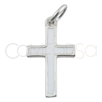 Sterling silver 925 cross pendant  with white enamel 9 x 16 mm