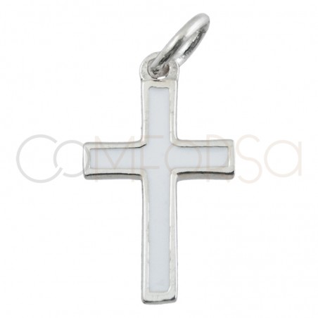 Colgante cruz esmalte blanco 9 x 16mm plata 925