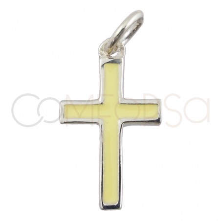 Colgante cruz esmalte amarillo 9 x 16mm plata 925
