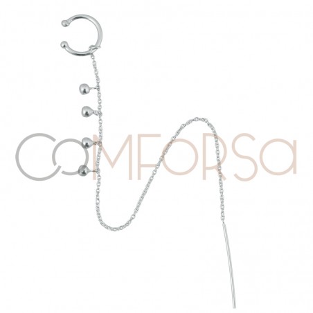 Ear cuff cadena con bolitas 13mm plata 925ml