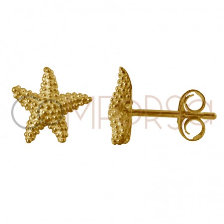 Pendiente estrella de mar 10mm plata 925 chapada en oro