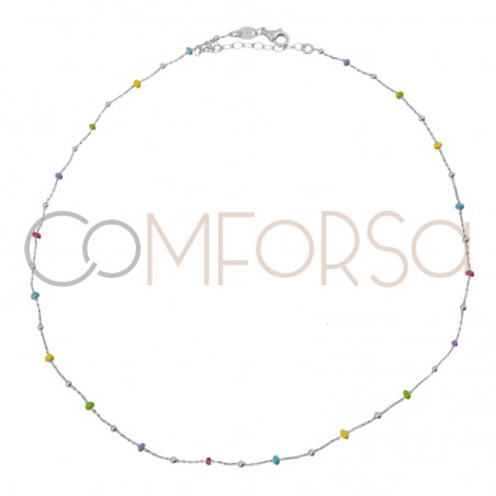 Cadena bolitas y esmalte ARCO IRIS plata 925