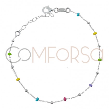 Sterling silver 925 silver and rainbow enamel balls bracelet