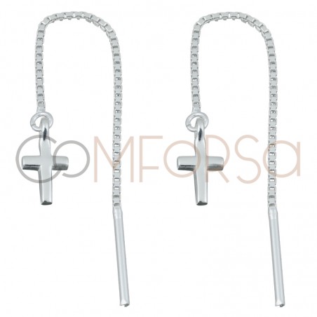 Sterling silver 925 gold-plated earring with chain and cross