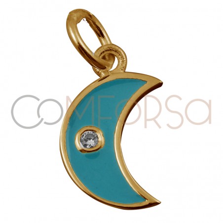 Sterling silver 925 moon with turquoise enamel 7.9 x 7mm