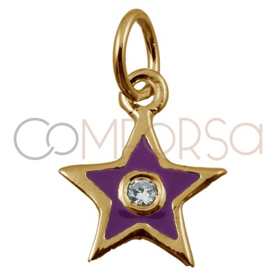 Colgante estrella morada circonita 8 x 10 mm plata 925 chapada en oro