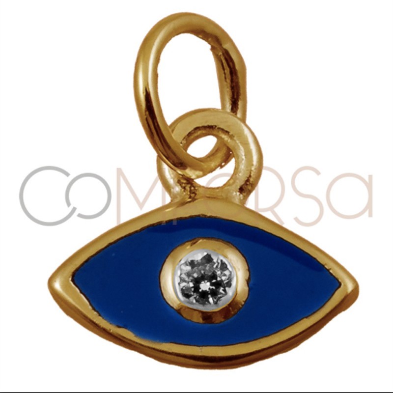 Colgante ojo azul marino y circonita 7.9 x 7 mm plata 925 chapada en oro