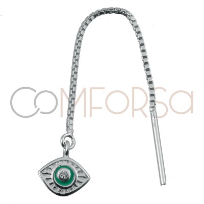 Arete cadena con ojo turco plata baño de oro