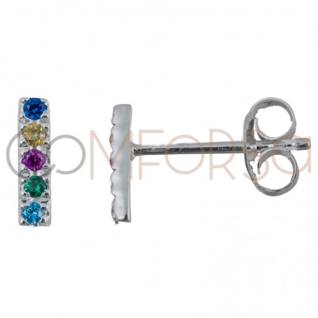 Pendiente barra circonitas multicolor 2 x 8mm plata 925