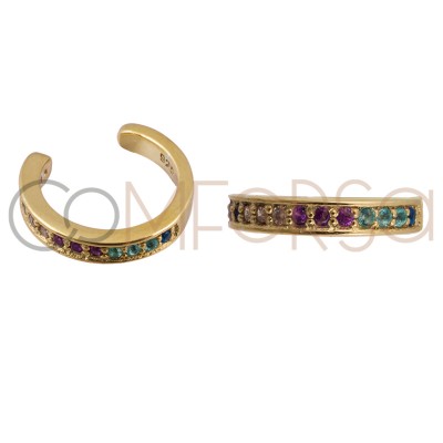 Ear cuff circonias multicolor 11mm plata baño de oro