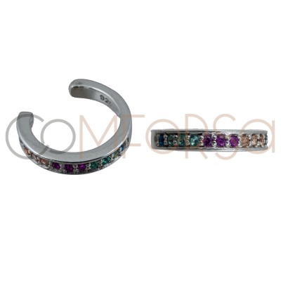 Ear cuff circonias multicolor 11mm plata baño de oro