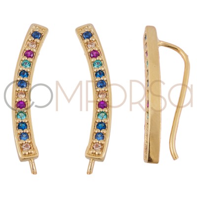 Sterling silver 925 ear crawlers with colourful zirconias 3 x 22 mm