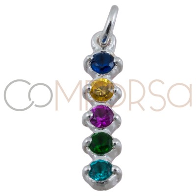 Sterling silver 925 pendant with colourful zirconias 2.5 x 11 mm