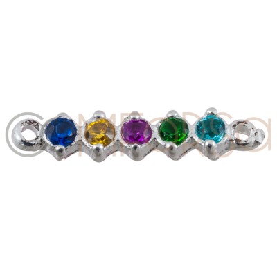 Sterling silver 925 connector with colourful zirconias 2.5 x 11 mm