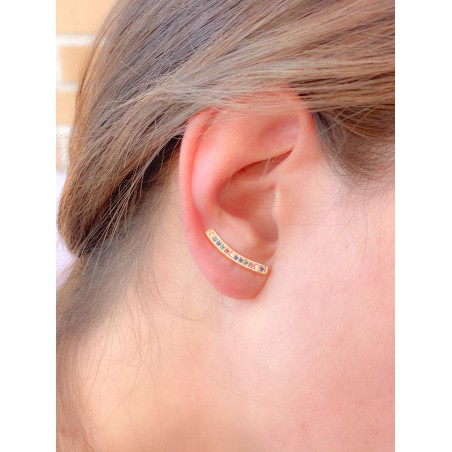 Sterling silver 925 gold-plated ear crawlers with colourful zirconias 3 x 22 mm