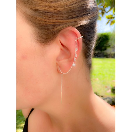 Sterling silver 925 gold-plated ear cuff with chain and zirconias 11 mm