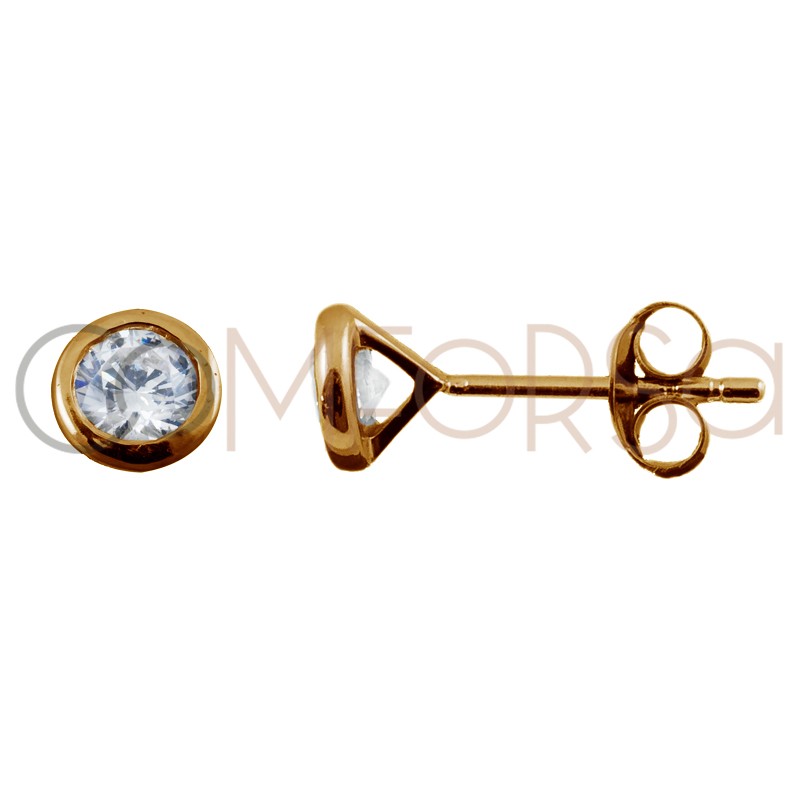 Pendiente chatón plano 5mm plata 925 chapada en oro