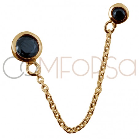 Sterling silver 925 gold-plated earring with double chatons with black zirconias