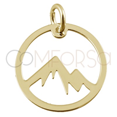 Sterling silver 925 gold-plated mountain round pendant 15 mm