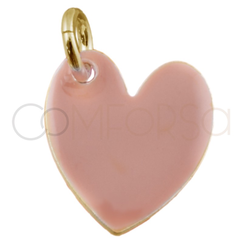 Sterling silver 925 gold-plated heart pendant with enamel "Rose Tan" 10 x 12 mm