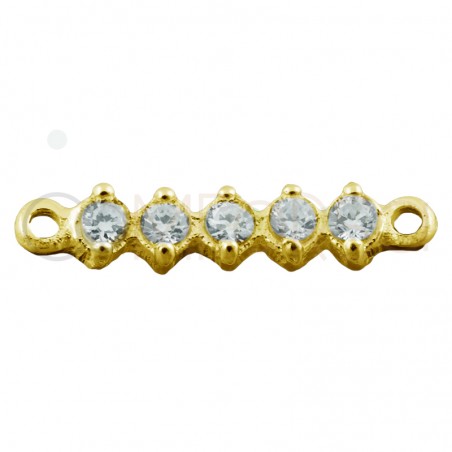 Sterling silver 925 gold-plated connector with white zirconias 2.5 x 11 mm