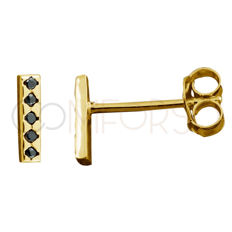 Sterling silver 925 gold-plated bar earring with "JET" zirconia 2x8mm