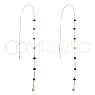 Sterling silver 925 enamel balls chain earring 14 mm