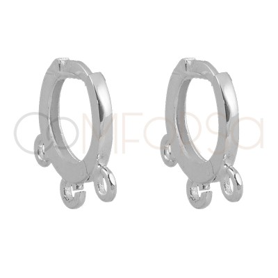 Sterling silver 925 gold-plated hoop earring with 3 open jumprings 12mm