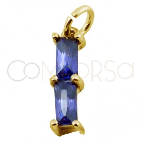 Sterling silver 925 rectangular pendant with double zirconia in "Tanzanite" 2 x 10 mm