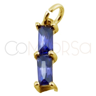 Sterling silver 925 gold-plated rectangular pendant with double zirconia in "Tanzanite" 2 x 10 mm