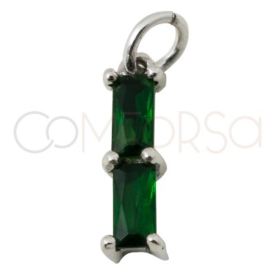 Mini colgante rectangular doble circonita "Emerald" 2 x 10 mm plata 925