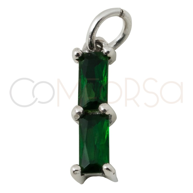 Mini dije rectangular con doble zirconia en color "Emerald"