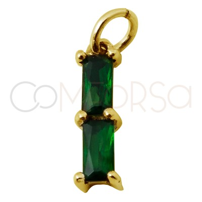 Sterling silver 925 gold-plated rectangular pendant with double zirconia in "Emerald" 2 x 10 mm