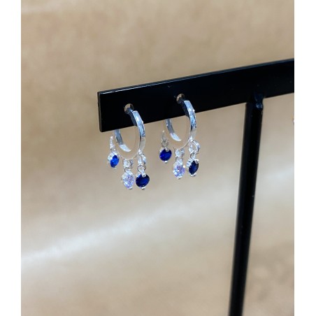 Sterling silver 925 hoop earrings with colourful zirconias 12mm